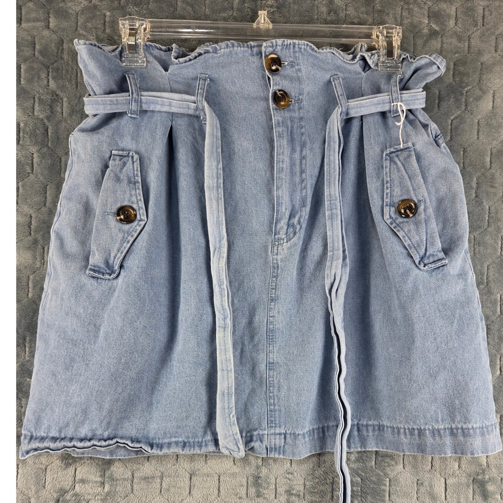 Who What‎ Wear Blue Denim Paperbag Waist Mini Skirt Size 16 Light Wash Cotton